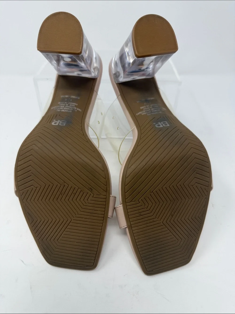 bp Blush Nude Clear-Strap Block Heel Sandals Size 8.5